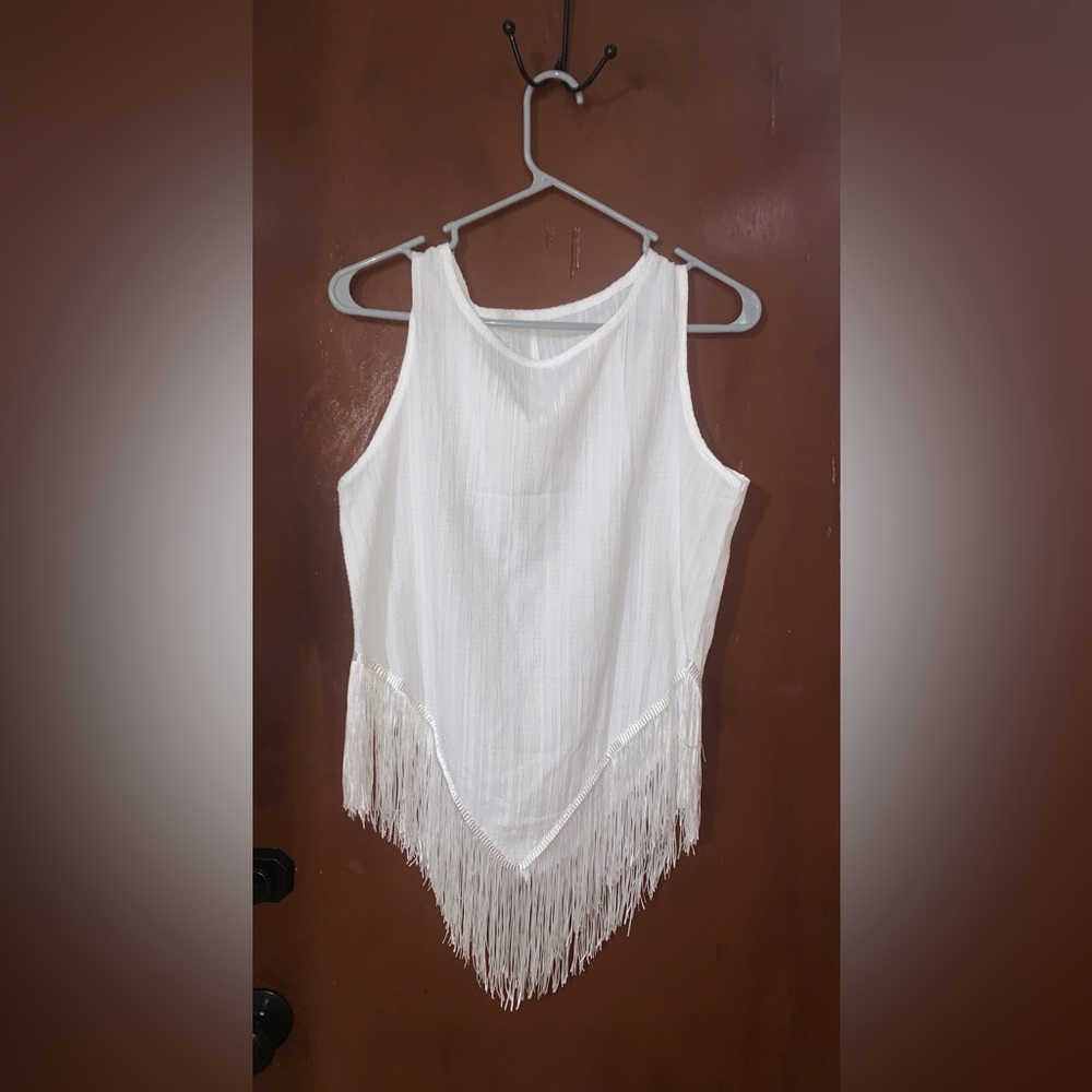 White Fringe Sleeveless Top